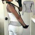 Sexy Hollow Out Mesh T-Shirt Female Skinny Crop Top Fashion Summer Basic Tops for Women Fishnet Shirt