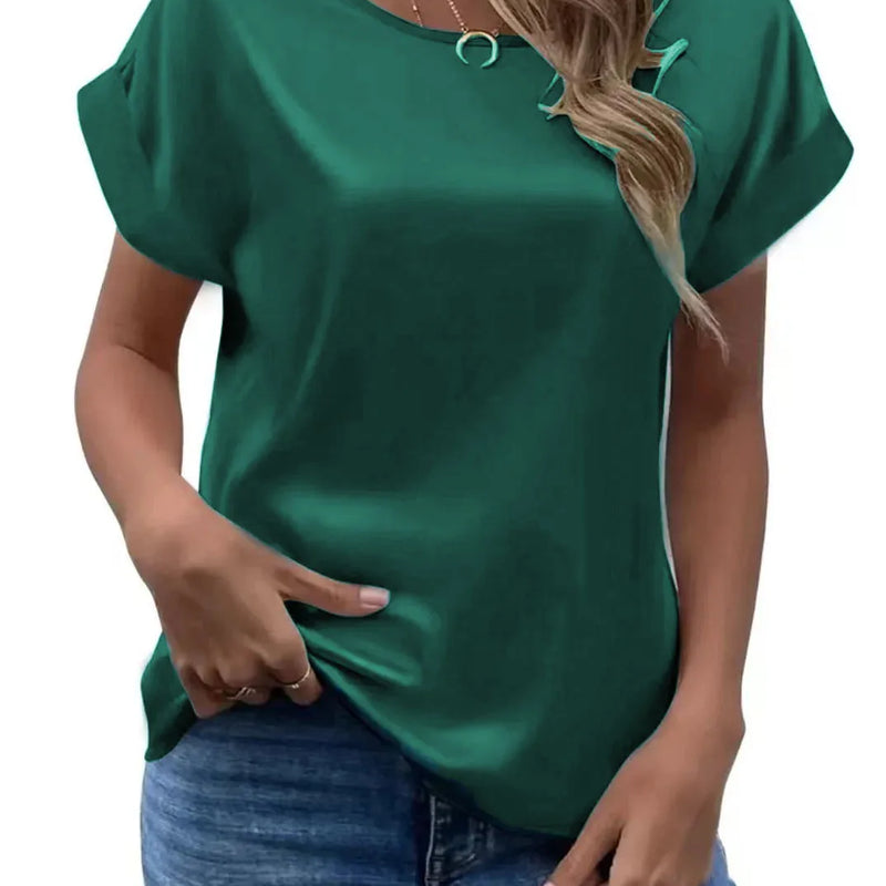 Women Summer Style Satin Blouses Shirts Lady Casual Bat wing Sleeve O-Neck Solid Color Loose Blusas Tops