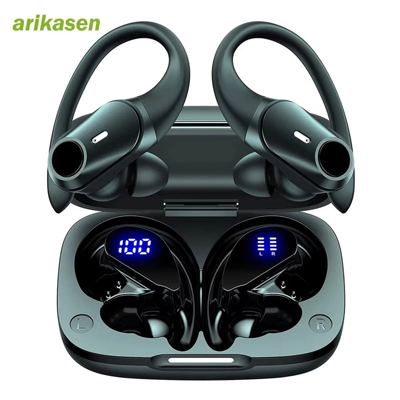 Bluetooth Headphones Wireless Earbuds 36Hrs Playtime with Charging Case Digital LED Display Over-Ear Earphones with Earhook Mic