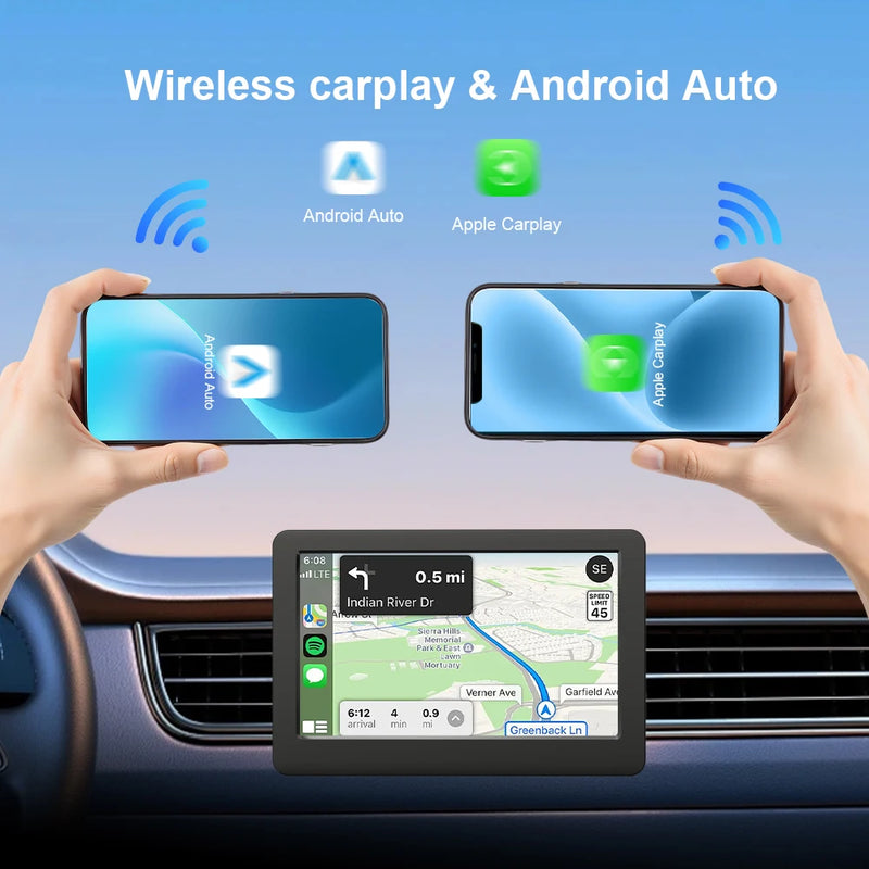4.3" Portable Car Radio Universal Wireless CarPlay Android Auto Mirror Link Player with BT Audio AUX Stereo for Apple Android