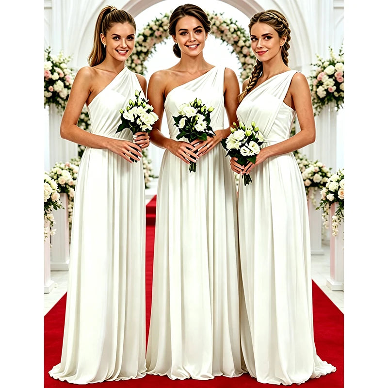 One Shoulder Lemon Yellow Bridesmaid Dresses Chiffon | SAMAG