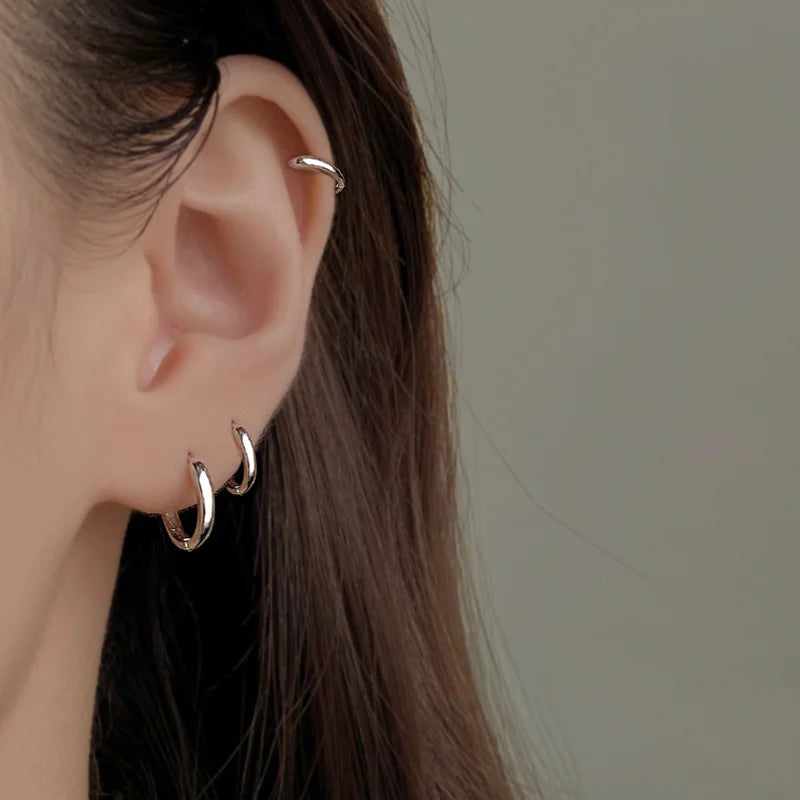 925 Sterling Silver Minimalist Bohemian Round Ear Buckle for Women Hoop Earring Jewelry Accessories