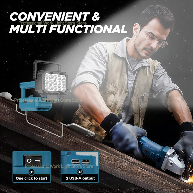 LED Work Light For Makita 18V Battery Cordless Camping Lights Portable Flood Lamp Flashlight Power Tool Accessory