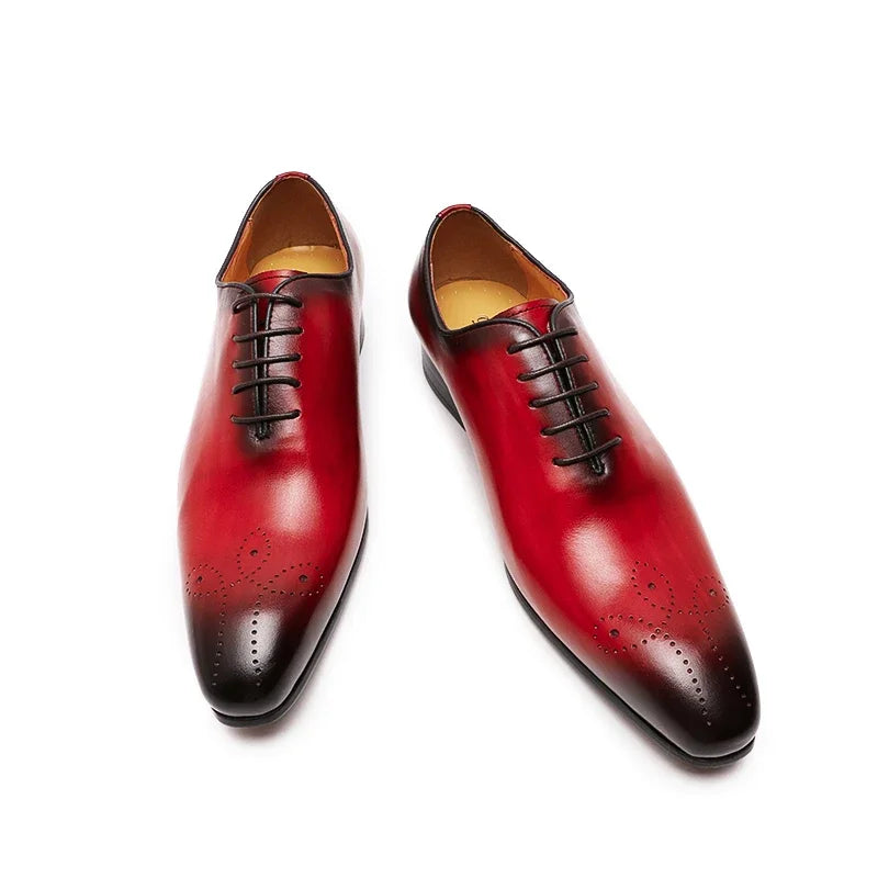 Italian Mens Genuine Leather Dress Shoes Blue Purple Oxfords Wedding Party Formal Shoes Whole Cut Elegant Men's Footwear