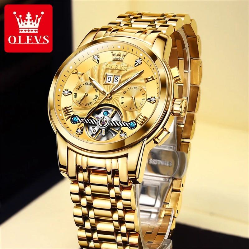 OLEVS 9910 Mens Watch Original Luxury Brand Waterproof Luminous  Automatic Mechanical Watch Dual Calendar Watch Box Reloj