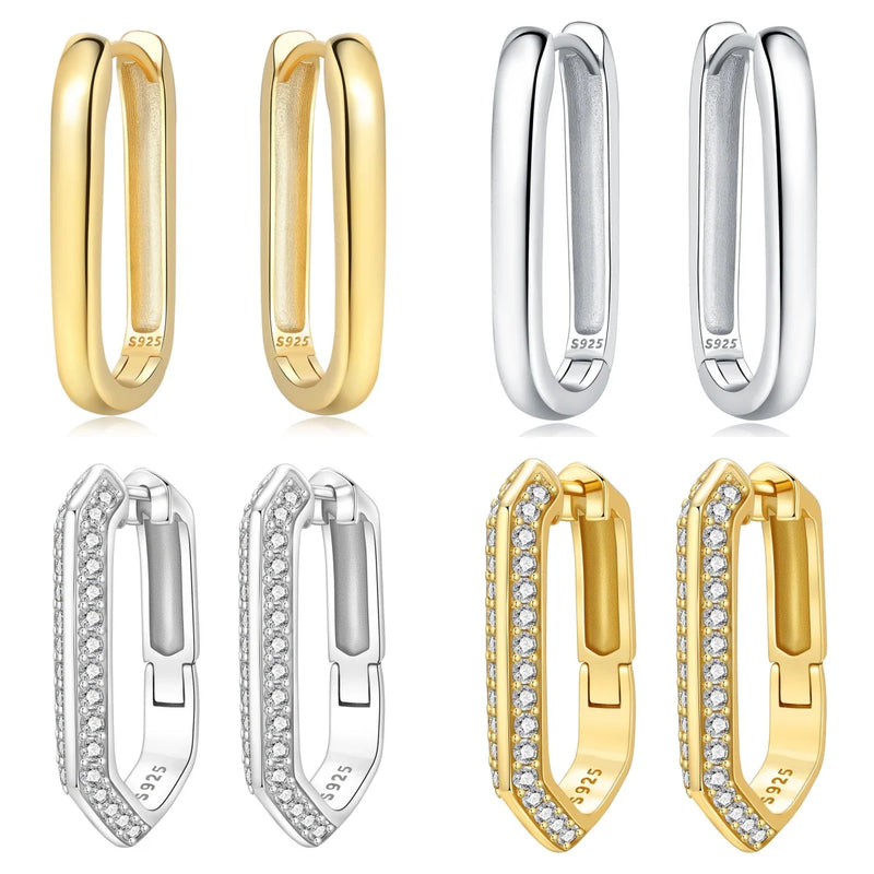 925 Sterling Silver Simple Gold U - shaped Earrings Jewelry Versatile Hoop For Women Fine Birthday Party - Visuel 2 | SAMAG