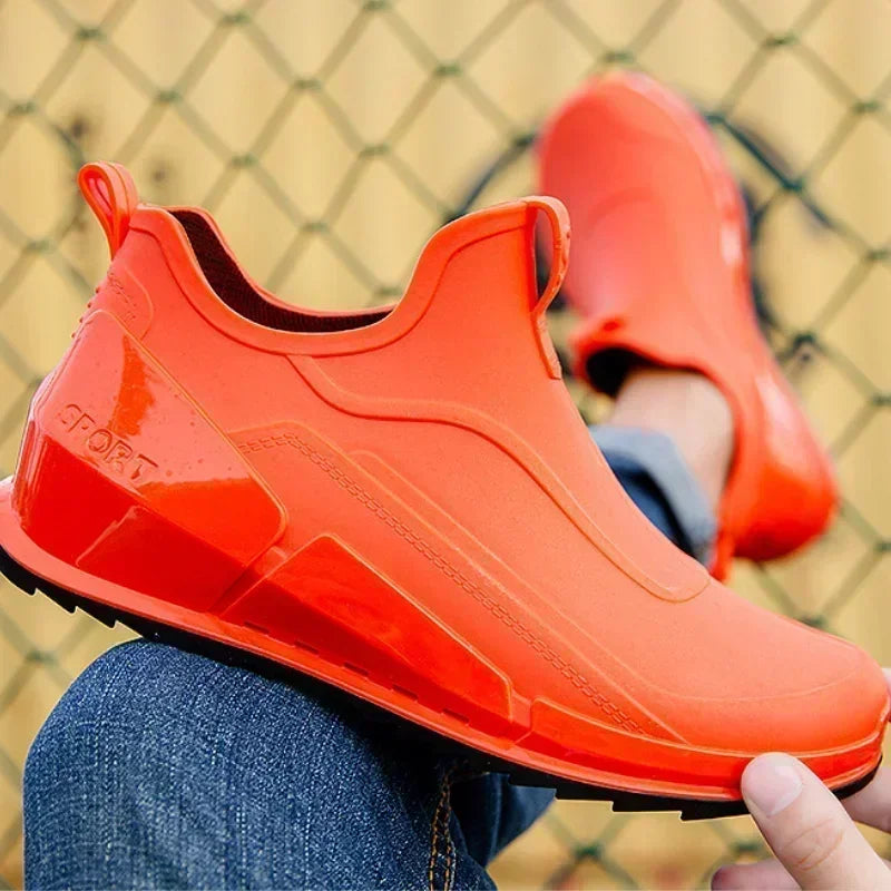 Men's Rain Boots Ankle Waterproof Shoes Men Casual Fishing Work Shoes Slip on Non-slip Rain Shoes Womens Kitchen Rubber Shoes