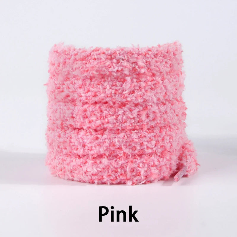 Gradient Pastel Fluffy Plush Shoelaces Wide Flat Fuzzy Shoe Laces Soft Thick Shoestrings for Canvas Sneakers Casual Cute Sweet