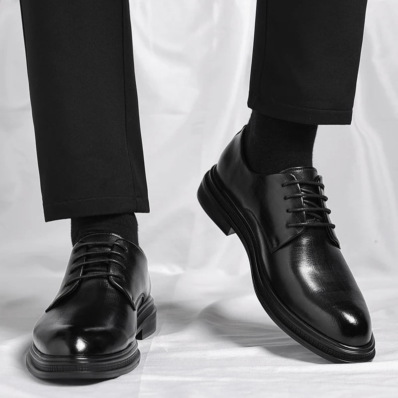 Lace Up Derby Men Shoes with Round Toe Low Heel Comfortable Breathable Non Slip Business Daily Office Formal Men Shoes