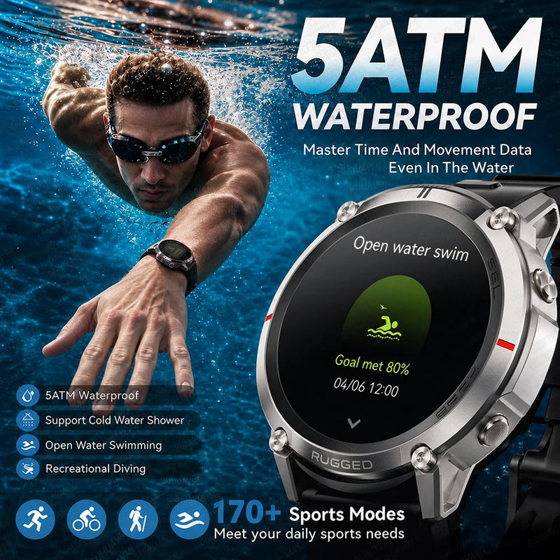 2026 Military Satellite Offline Map GPS Smart Watch Men 1.43''AMOLED Bluetooth Call Compass 5ATM Waterproof 170+Sport Smartwatch