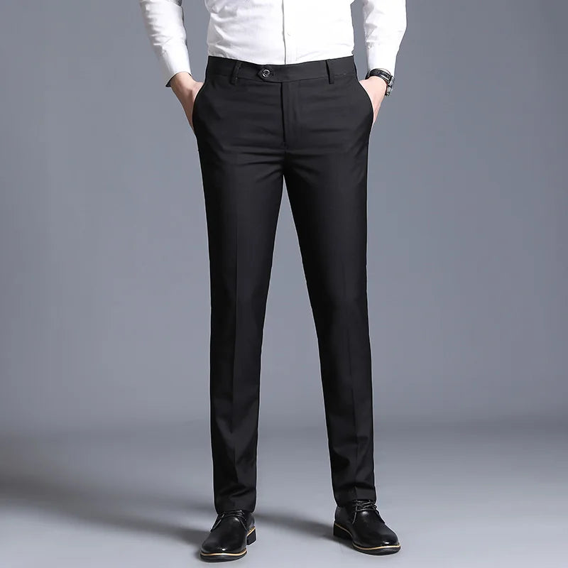 2026 Men's Blue Vertical Striped Suit Pants, Black Business Casual Trousers, Asian Sizes 28-40, Burgundy and Gray Plaid Pant.