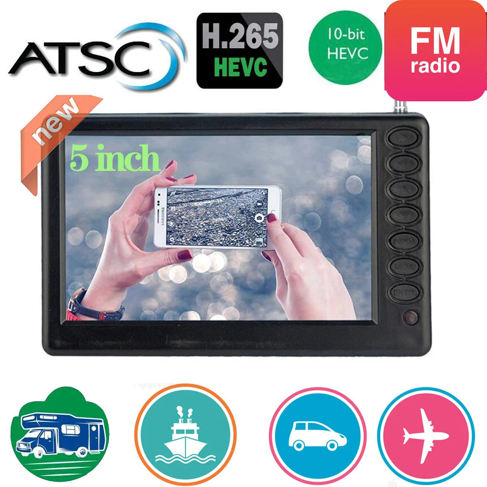 LEADSTAR Rechargeable D5 5 Inch 800*480 Portable Mini TV With DVB-T2 ATSC ISDBT FM ATV USB Battery Pocket TV Watch Any Where