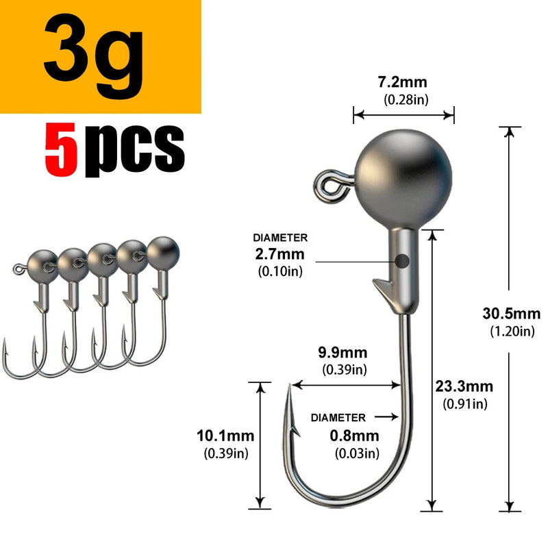 5pcs 1g 2g 3g 4g 5g 10g 20g 22g 25g 28g crank Jig head hook fishing hook head Jig lure hard bait soft worm jig hook for fishing