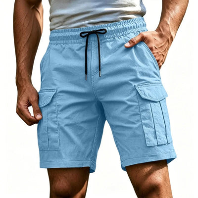 Men Solid Color Drawstring Cargo Shorts Elastic Waist | SAMAG