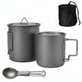 Titanium Camping Cookware Set with Folding Mug (420ml/750ml) and 750ml Pot, Lightweight Portable Outdoor Kit for Hiking Backpack