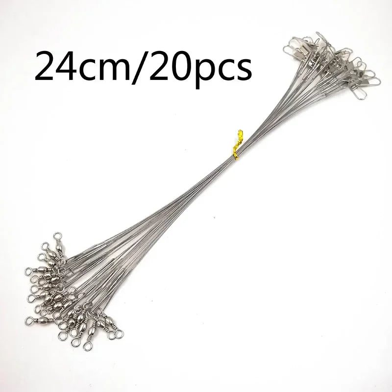 OUTKIT 20PCS/lot Fishing Lure Trace Rope Wire Leader Line Swivel Tackle Spinner Shark Spinning With 15CM, 20CM, 24CM, 30CM Pesca