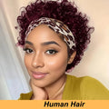 Headband Short Pixie Cut Wigs Human Hair for Women Curly Wigs Water Wave Bazilian Hair Full Machine Made Cap for Daily Wear