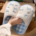 Bow Fluffy Women's Home Slippers Winter Luxury Designer Woman Shoes Fashion Plush Indoor Flats Cartoon Casual Fuzzy Fur Slides