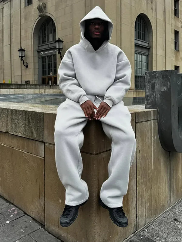 Solid Couple's Hooded Sweatshirt Casual Loose Sweatpants | SAMAG