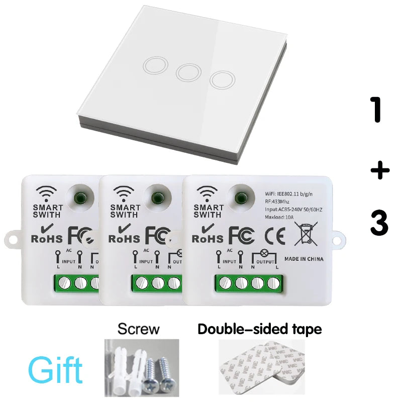 Mini WIFI Smart Light Switch Tuya Smart Life APP Wall Panels Touch Switch 433Mhz DIY Relay Module Timer Voice Google Home Alexa
