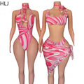 HLJ Sexy Women Pink Abstract Print One Piece Swimsuit | SAMAG