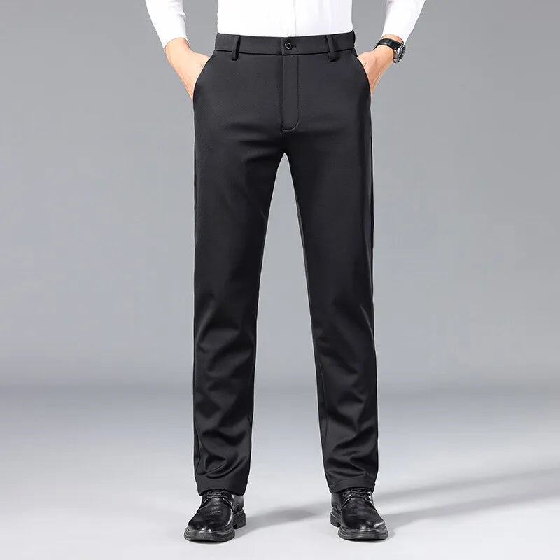 Men's mid-rise stretch casual suit pants, non-iron solid color straight leg pants