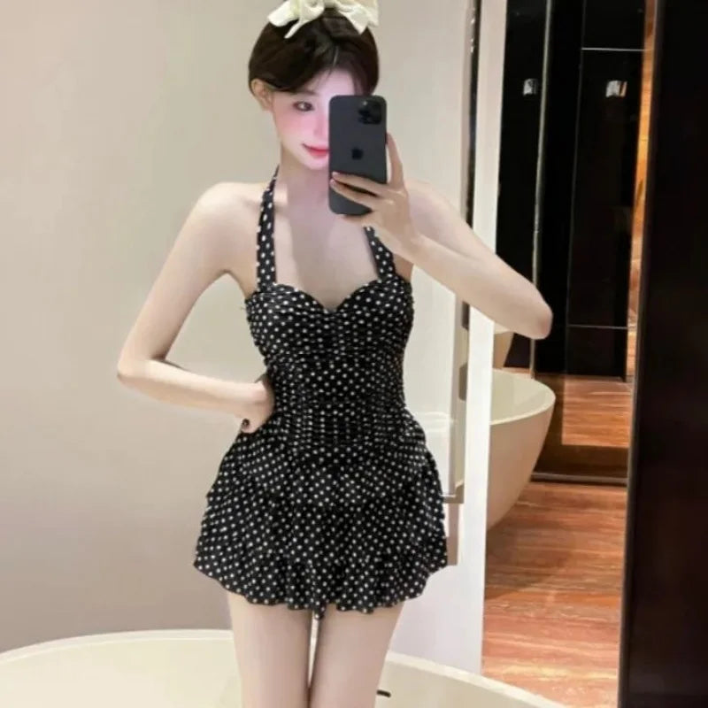 Swimsuit Women Polka Dot Halter Slim Tummy Control Sexy | SAMAG