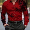 Men'S Stylish Red Floral Print Dress Shirt - Casual Long | SAMAG