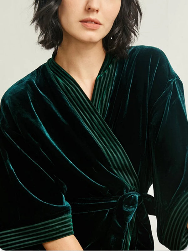 Birdtree,OEKO-TEX,Base Fabric 100%  Silk Robe,Women Sleepwear Natural Thicken Nightgown,Velvet Home Pajamas P5D924JF