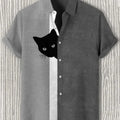 Men's Fun Hide-and-Seek Black Cat Print Shirt, Summer | SAMAG
