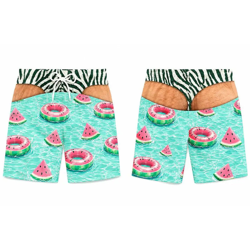 Men Fun Beach Party Swim Trunks 3D Fake Hip Printed | SAMAG