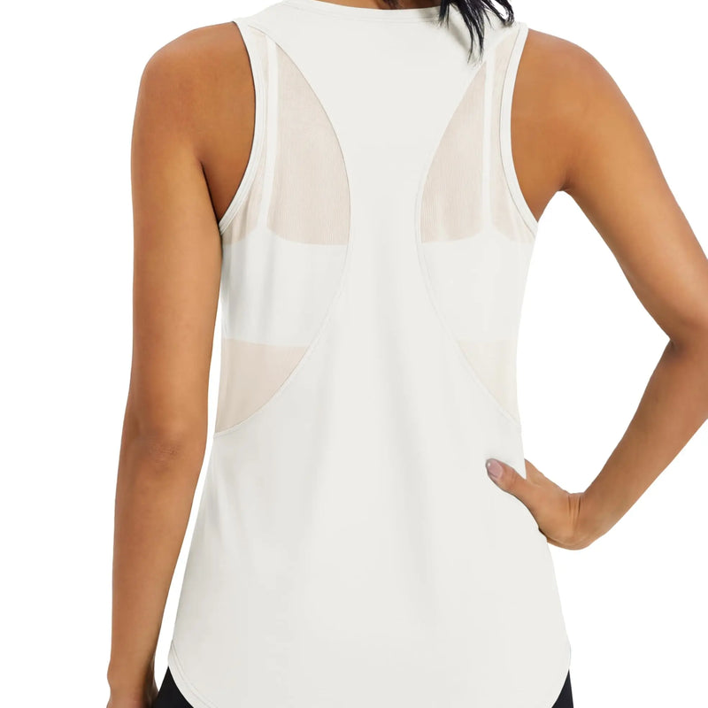 TACVASEN Womens Mesh Racerback Workout Tank Top Yoga Sleeveless Shirt High Low Curved Hem Quick Dry Breathable Athletic Vest