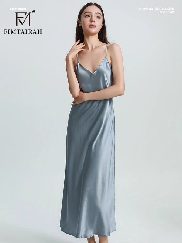 FIMTAIRAH   Sexy Comfortable  00% Mulberry Silk Nightdress  Silk home wear black  Silk Long Night Dress   Silk Nightdress Women1