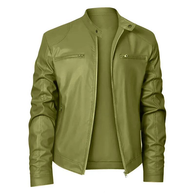 Business Style PU Leather Jacket Stand Collar Slim Fit Zipper Coat Multiple Colors Autumn New Arrival Fashion Urban Outerwear