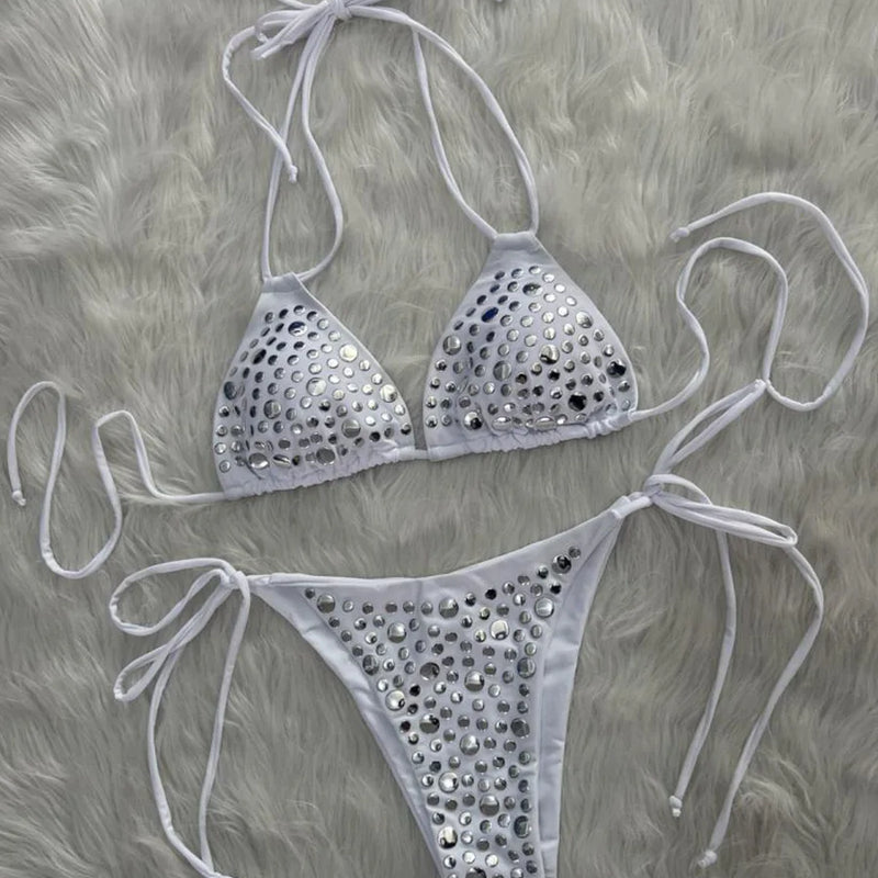 Halter Metallic Sequins Bikini Women Swimsuit Female | SAMAG