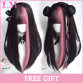 LM Medium Length Pink Cosplay Wig Heat Resistant Costume Party Synthetic Wigs 2 Clip On Ponytail 7 Colors