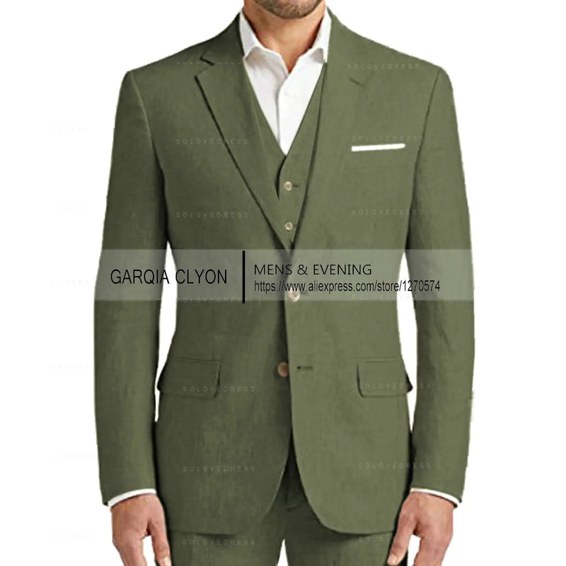 Summer Linen Suit Men Casual Party Classic Blazer Pants 3 Pieces Holiday Travel Tailor-made Breathable Cool Male Outfits