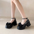 Fashion Versatile Bow Decor Round Toe High Heel Shoes for Women 2026 New Pearl Chain Solid Thick Heel Casual Comfort Single Shoe