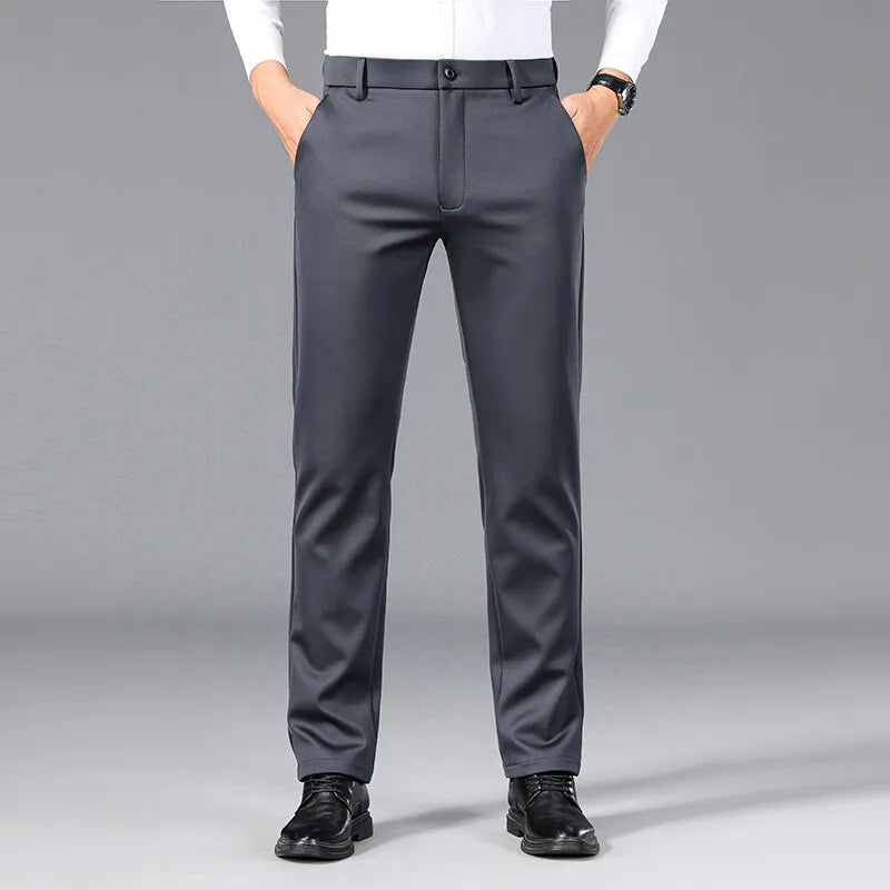 Men's mid-rise stretch casual suit pants, non-iron solid color straight leg pants