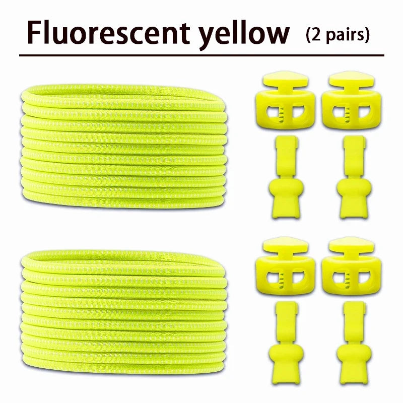 2 Pair No Tie Shoe Laces Kids Adult Quick Laces Round Elastic Shoelaces Without Ties Lock Shoelace Sneakers Shoes Accessories