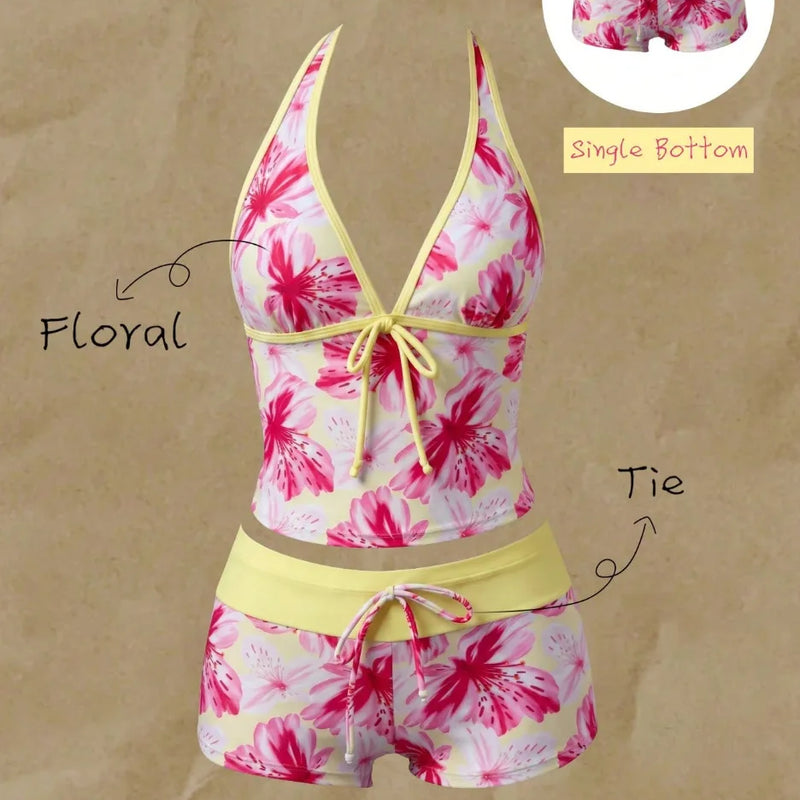 Women Bikinis Set Vintage Striped Floral Tankini Swimsuit | SAMAG