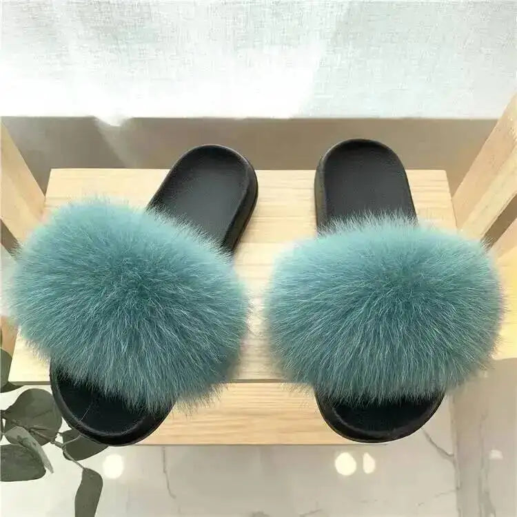 Women Real Raccoon Fur Slides Fluffy Luxury Furry Open Toe Slippers Indoor Outdoor Summer Sandals Non Slip Soft Comfy Sole Cozy