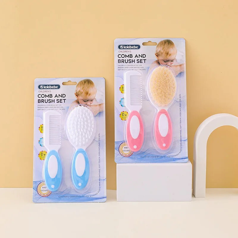 Baby Hair & Body Wash Brush Set-Soft Bristle Bath Scrubber,Gentle Hair Comb & Woolen Care Brush for Gentle Cleansing & Grooming