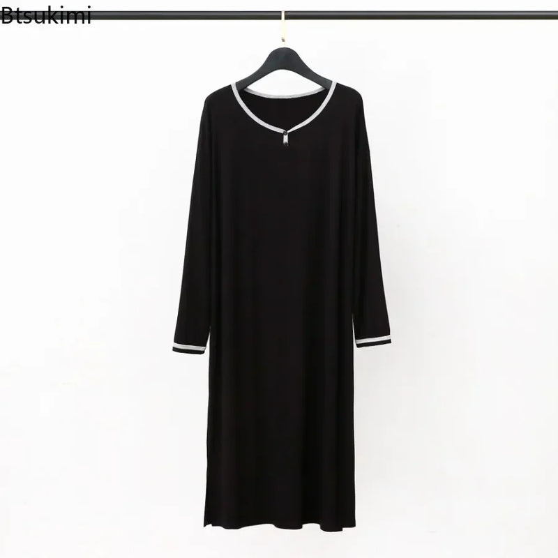 2026 Spring Summer Men's Modal Robes Pajamas Shower Mid-long Knee Length Thin Bathrobe Loose Plus Size Man Homewear Sleep Dress