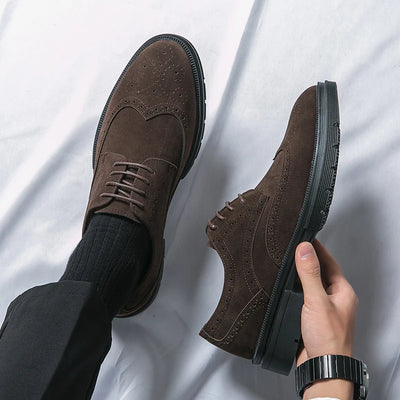 Fashion New Low Heels Pointed Suede Leather Brogue Oxford | SAMAG