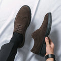 Fashion New Low Heels Pointed Suede Leather Brogue Oxford Shoes New Bussiness Thick Soled Causal Soft Daily Male Footwear Shoes