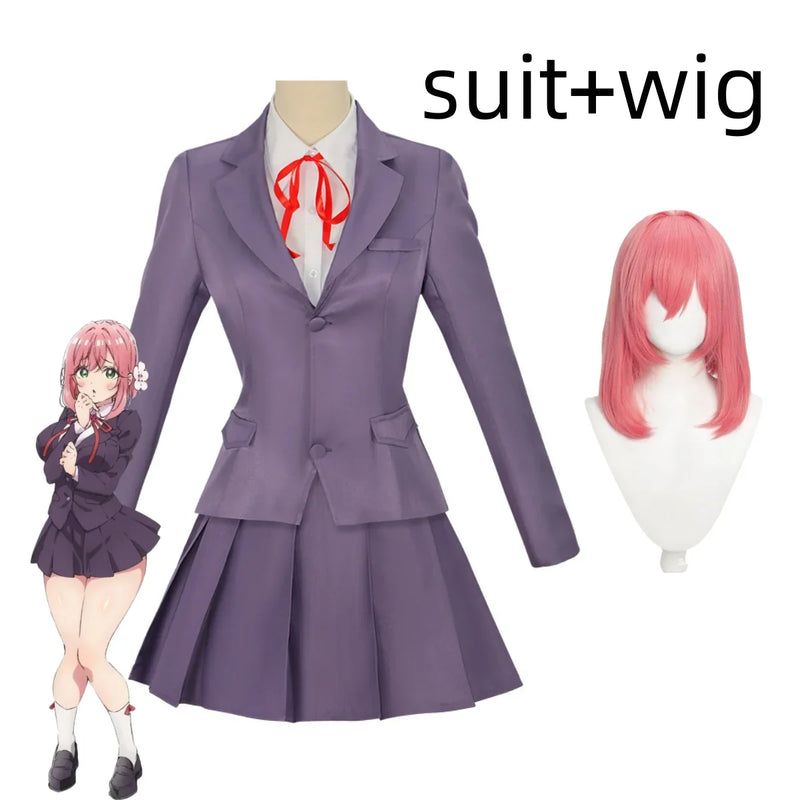 Anime The 100 Girlfriends Who Really, REALLY Love You Hanazono Hakari Cosplay Costume Purple School Uniform Wig Woman Cute Suit