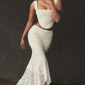 Lace Bandage 2 Piece-Set Long Skirt Female Patchwork Fashion Backless High Waist Elegant Lace-Up Maxi Skirt Sets Outfits
