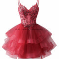 Customized Tiered Tulle A Line Homecoming Dress For Teens Sparkly Lace Applique Beaded Short Prom Dress Mini Cocktail Party Gown