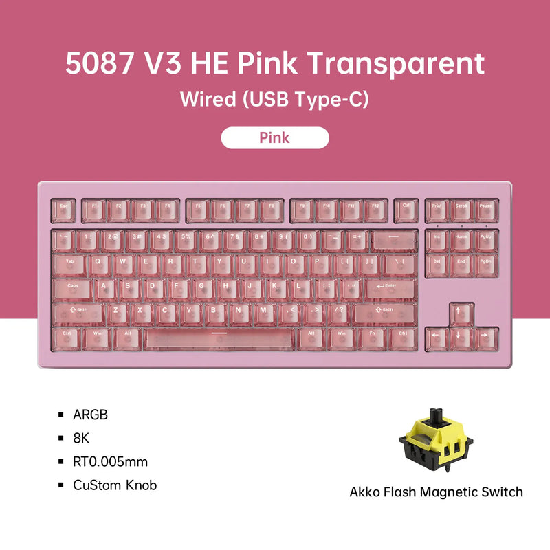 Akko 5087 V3 HE Magnetic Switch Keyboard 80% TKL US Layout Rapid Trigger 0.005mm 8K Type-C Wired Custom Gaming Keyboard Gasket